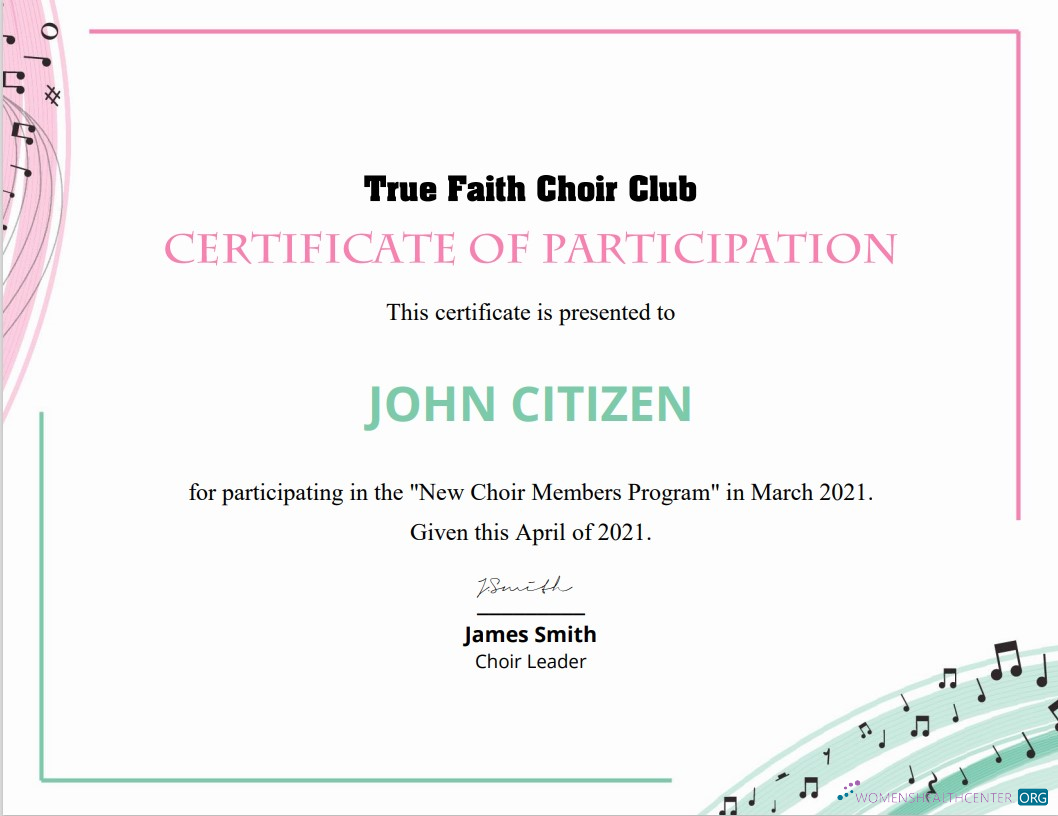Download USA Choir Certificate of Participation Photoshop template
